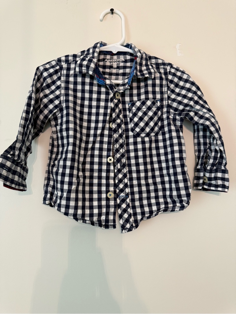 Arizona Jean Company Navy and White Gingham Button-Down Shirt